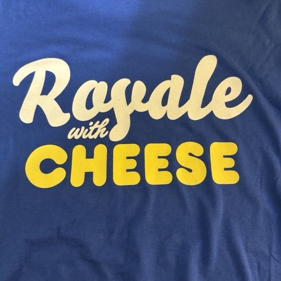Made in Paradise "Royale with Cheese" NWT Medium Blue Short Sleeve T-Shirt - Picture 2 of 6
